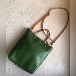 Green Cow Leather Handbag (11 inches high, 9 inches long, 3 inches wide)